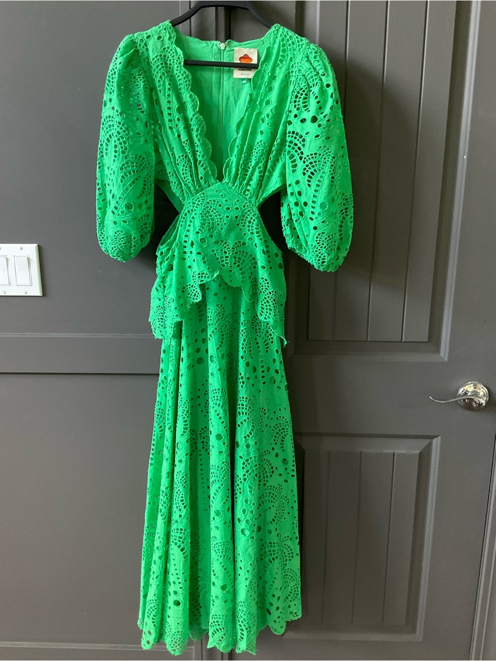 FARM Rio Vibrant Richeliu Eyelet Maxi Dress with Puff Sleeves - Picture 2 of 13